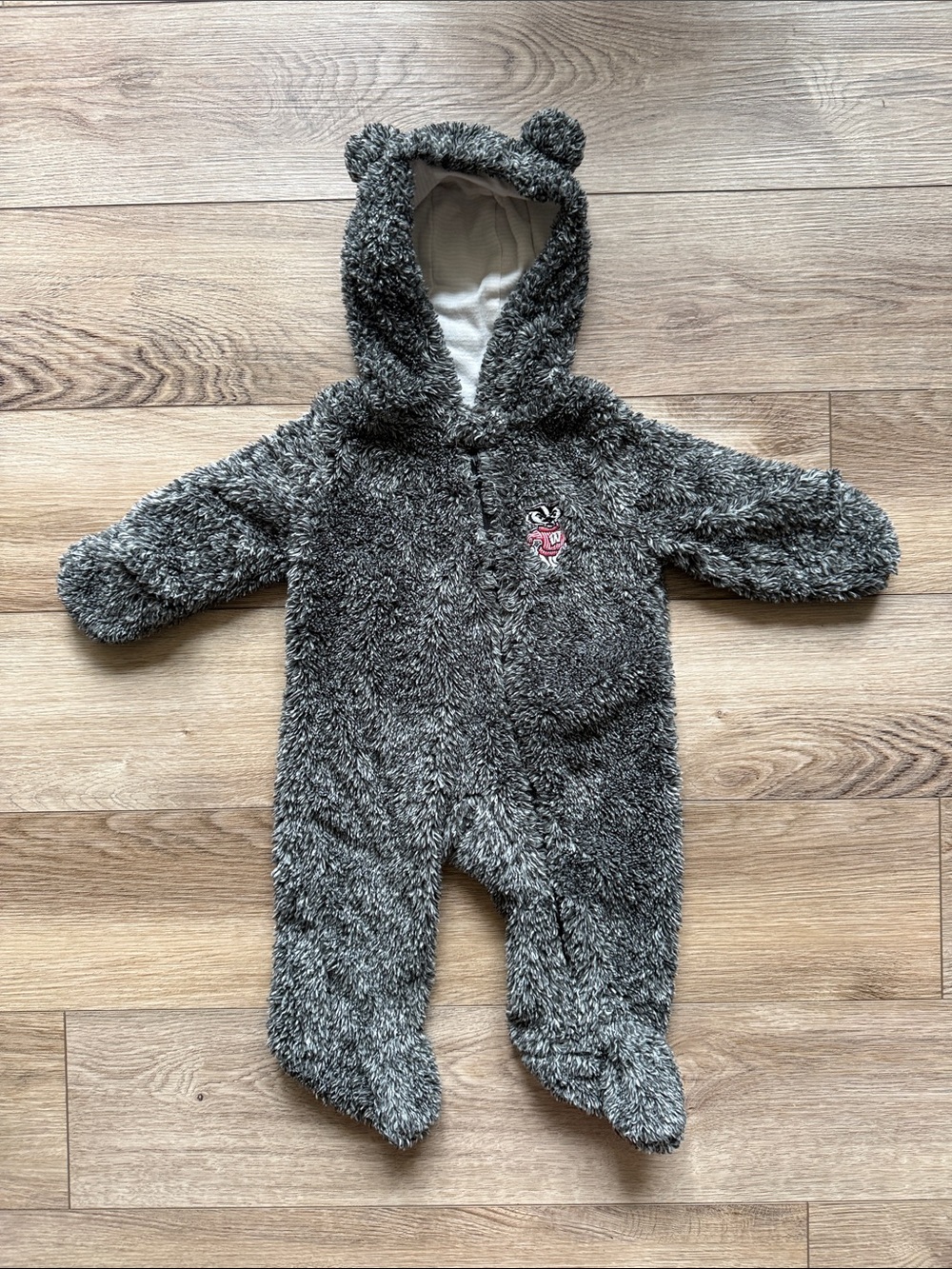 Bucky Badger Plush Baby One-Piece with Hood